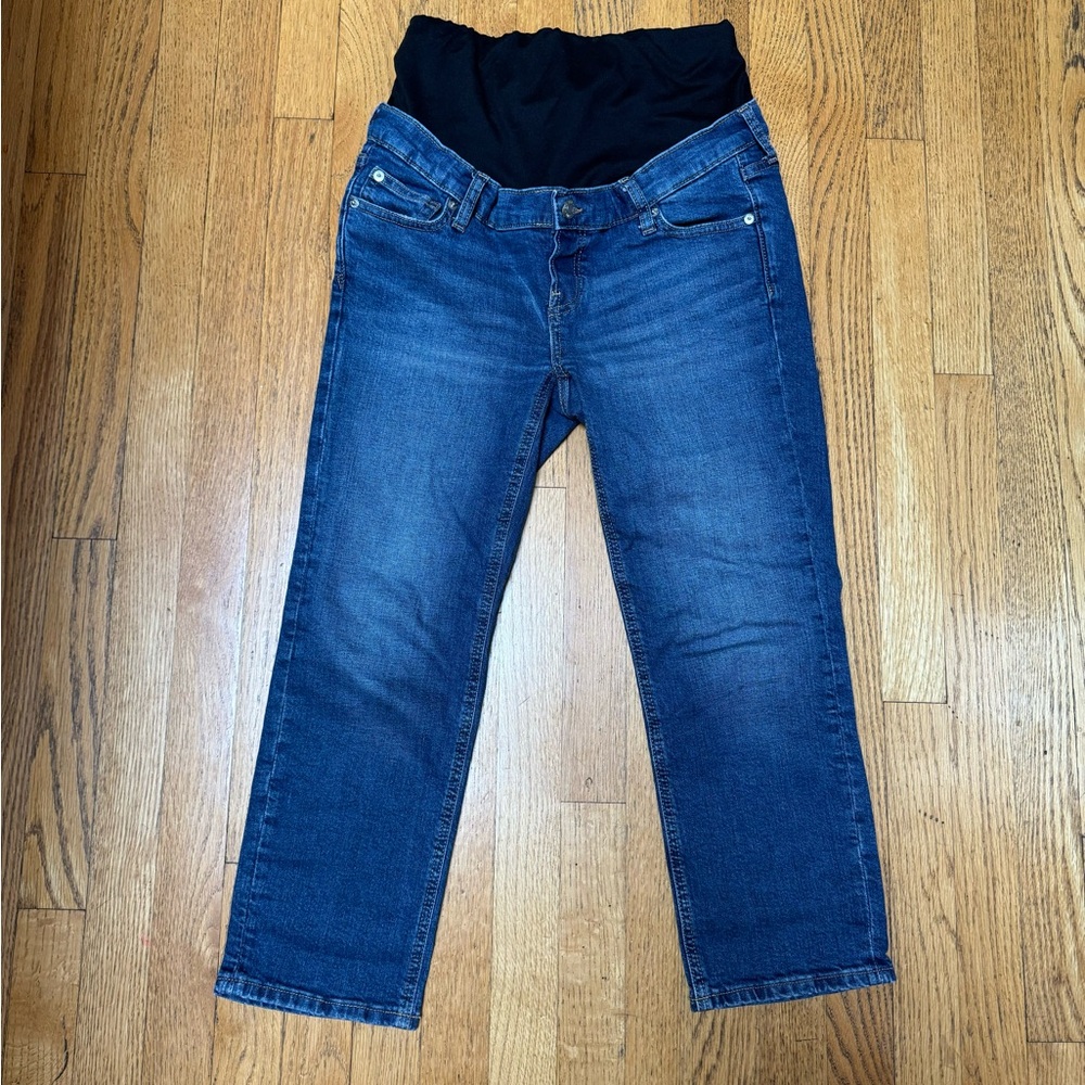 GAP Straight Leg Maternity Jeans in Dark Blue with Black Waist Panel